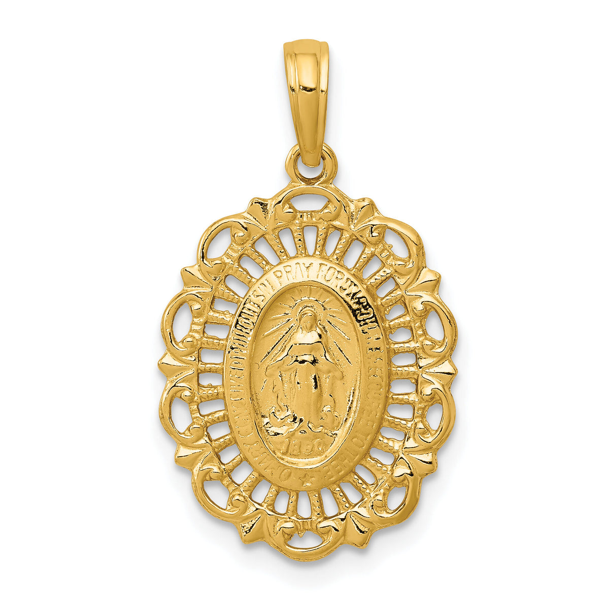 14k Oval Miraculous Medal Pendant-D3705