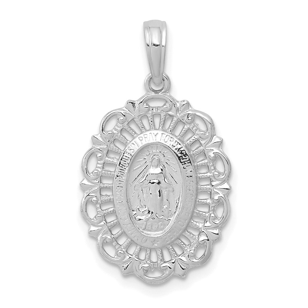 14k White Gold Oval Miraculous Medal Pendant-D3705W
