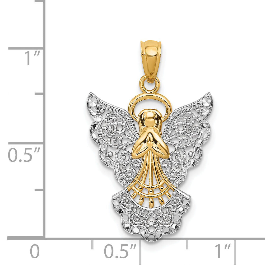 14k w/Rhodium Filigree Angel Pendant-D3720