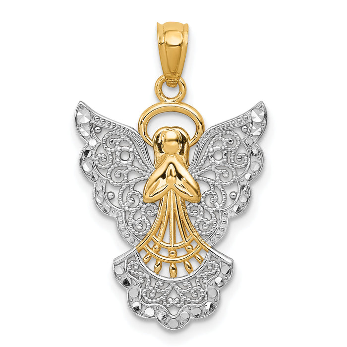 14k w/Rhodium Filigree Angel Pendant-D3720