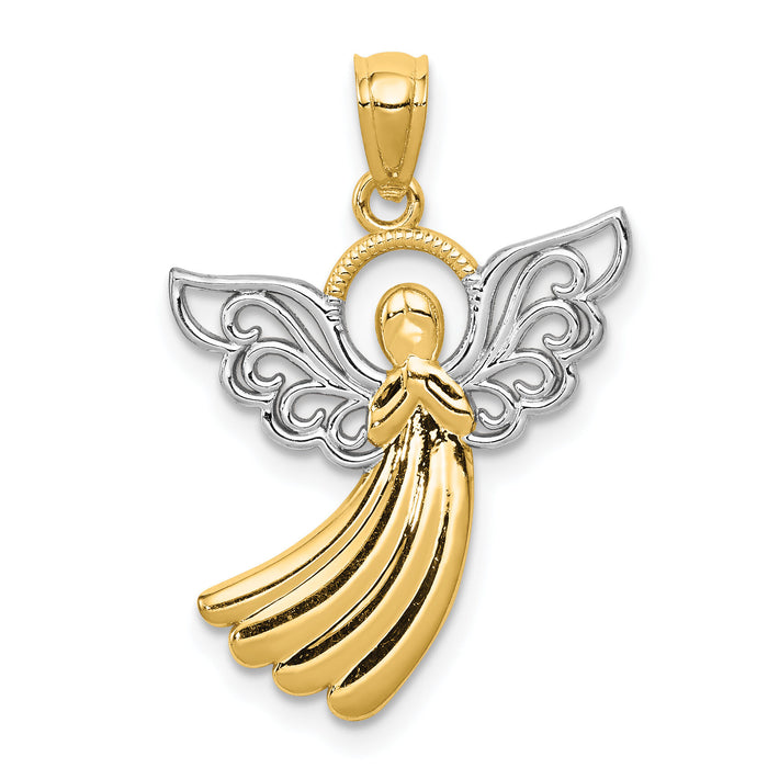14k w/Rhodium Filigree Angel Pendant-D3722