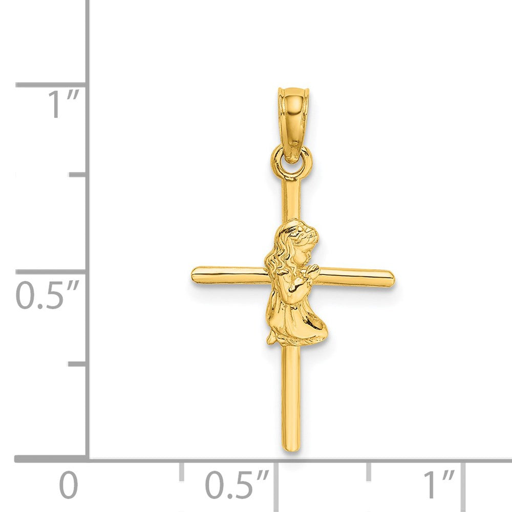 14k Praying Girl Cross Charm-D3734