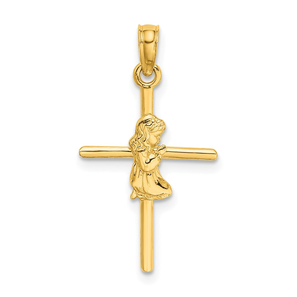 14k Praying Girl Cross Charm-D3734