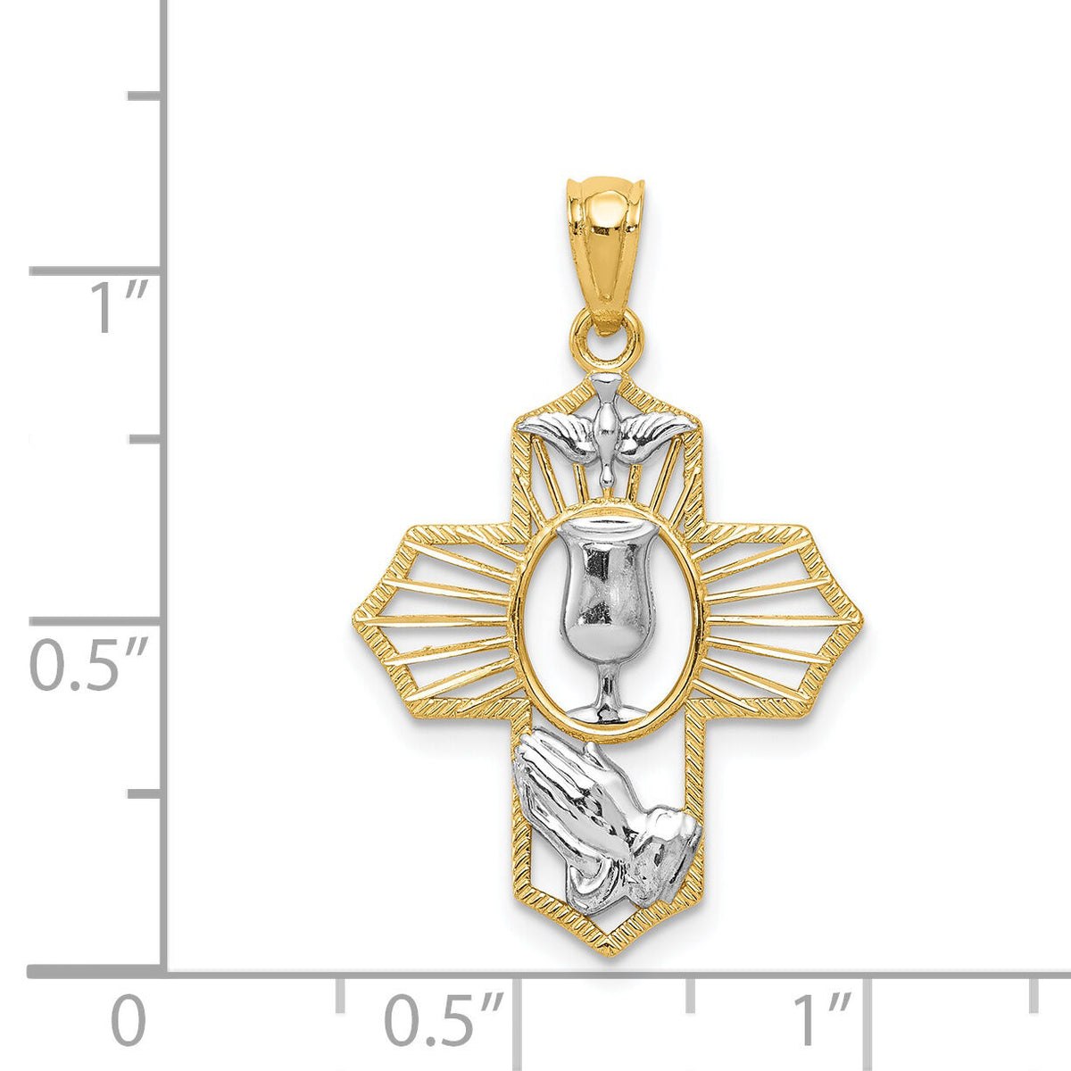 14k w/Rhodium Cross Pendant-D3735