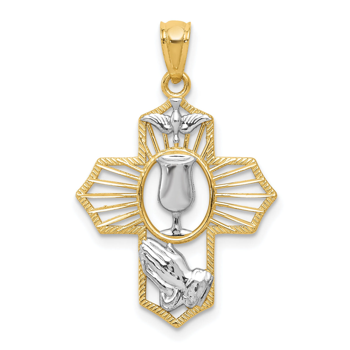 14k w/Rhodium Cross Pendant-D3735