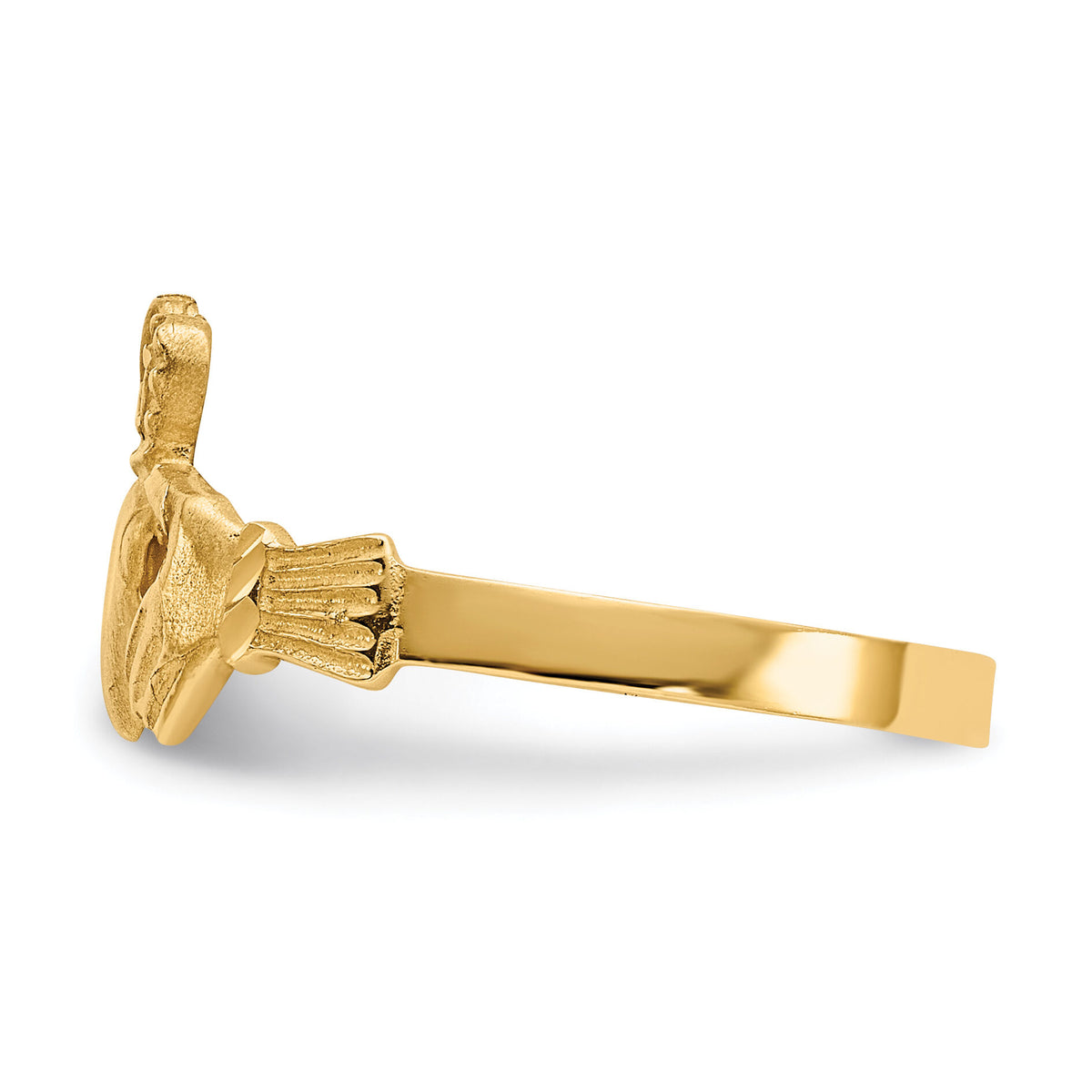 14K Satin and Diamond-cut Claddagh Ring-D3816
