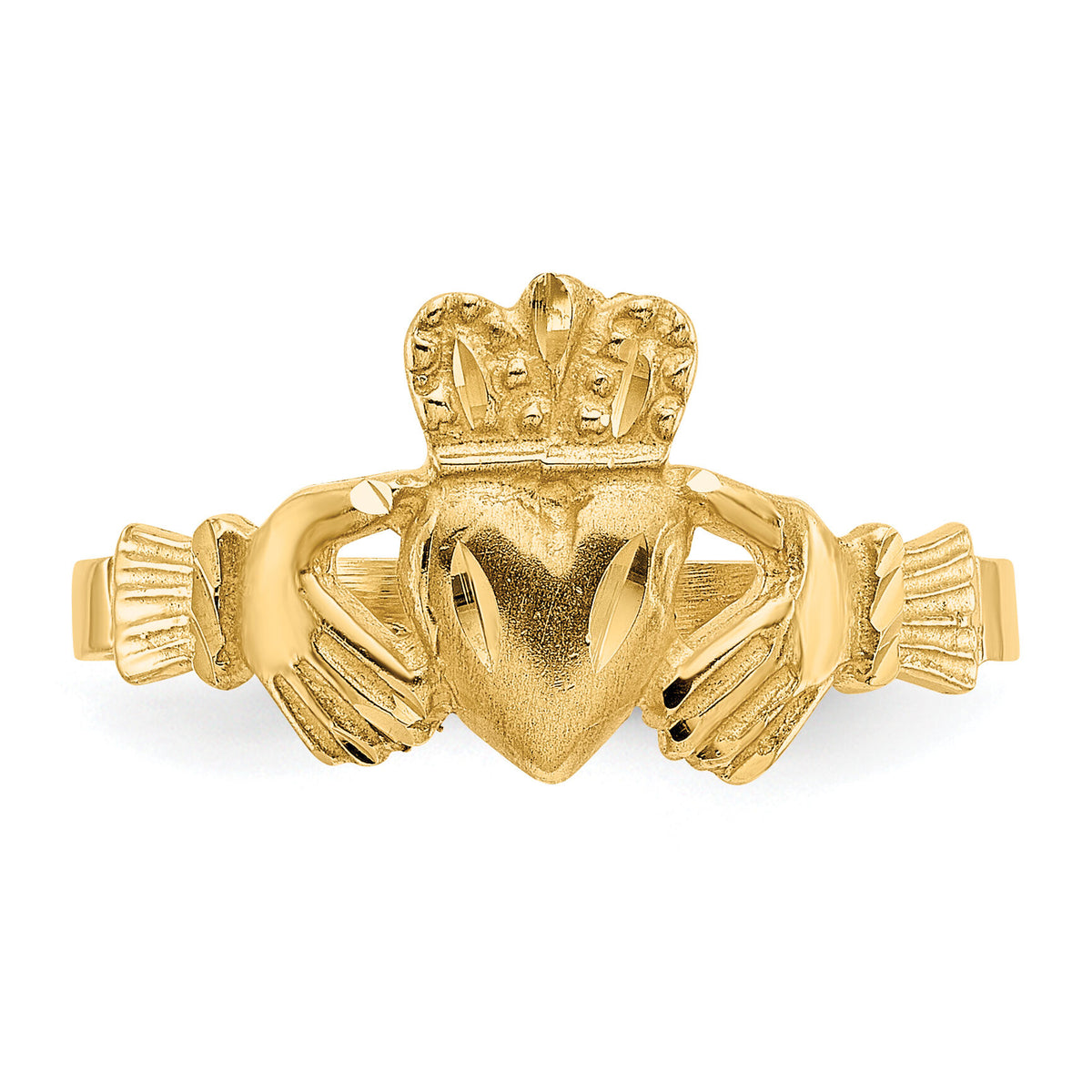 14K Satin and Diamond-cut Claddagh Ring-D3816