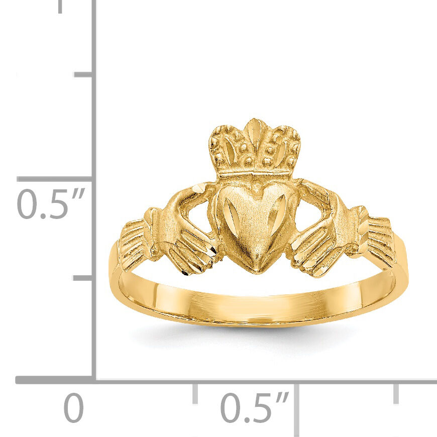 14K Satin and Diamond-cut Claddagh Ring-D3816