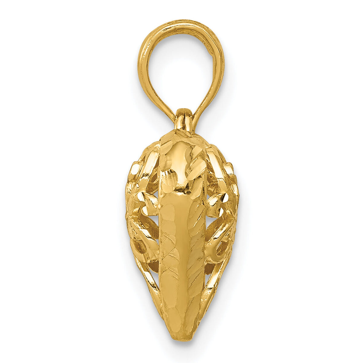 14K Polished 3-D Filigree Puffed Heart Pendant-D3819