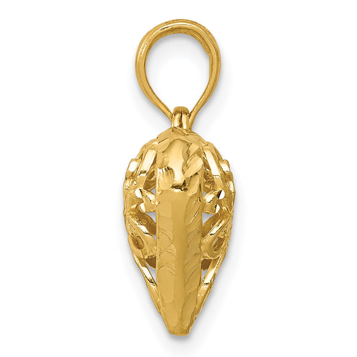 14K Polished 3-D Filigree Puffed Heart Pendant-D3819