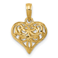 14K Polished 3-D Filigree Puffed Heart Pendant-D3819