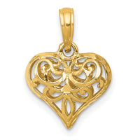 14K Polished 3-D Filigree Puffed Heart Pendant-D3819