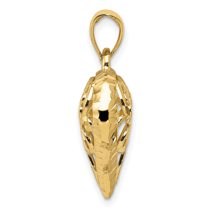 14K Polished 3-D Filigree Puffed Heart Pendant-D3820
