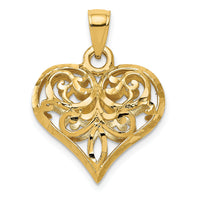 14K Polished 3-D Filigree Puffed Heart Pendant-D3820