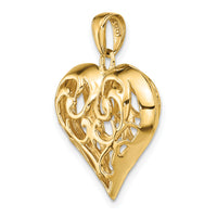 14K Polished 3-D Filigree Puffed Heart Pendant-D3821