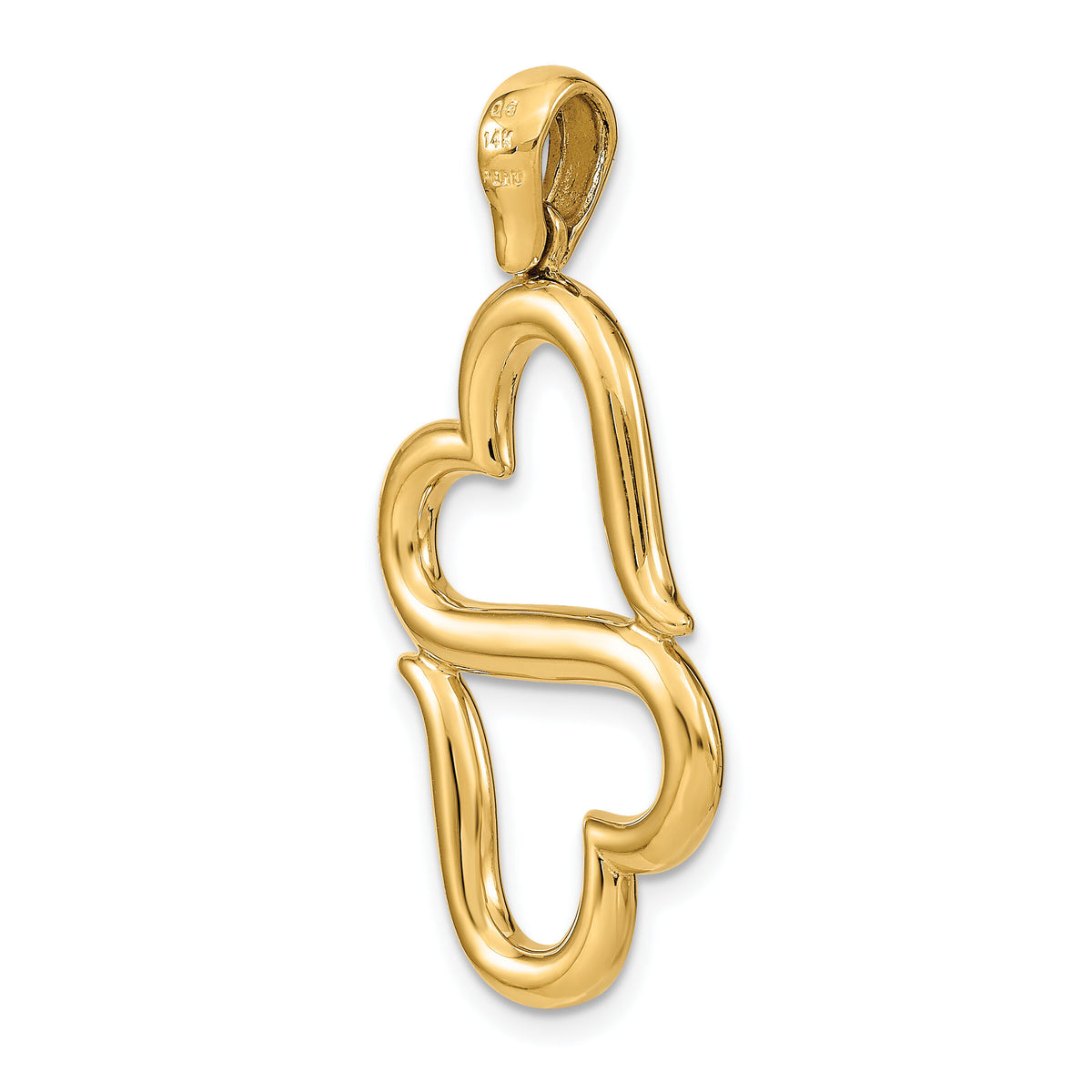 14K Polished Connected Double Hearts Pendant-D3824