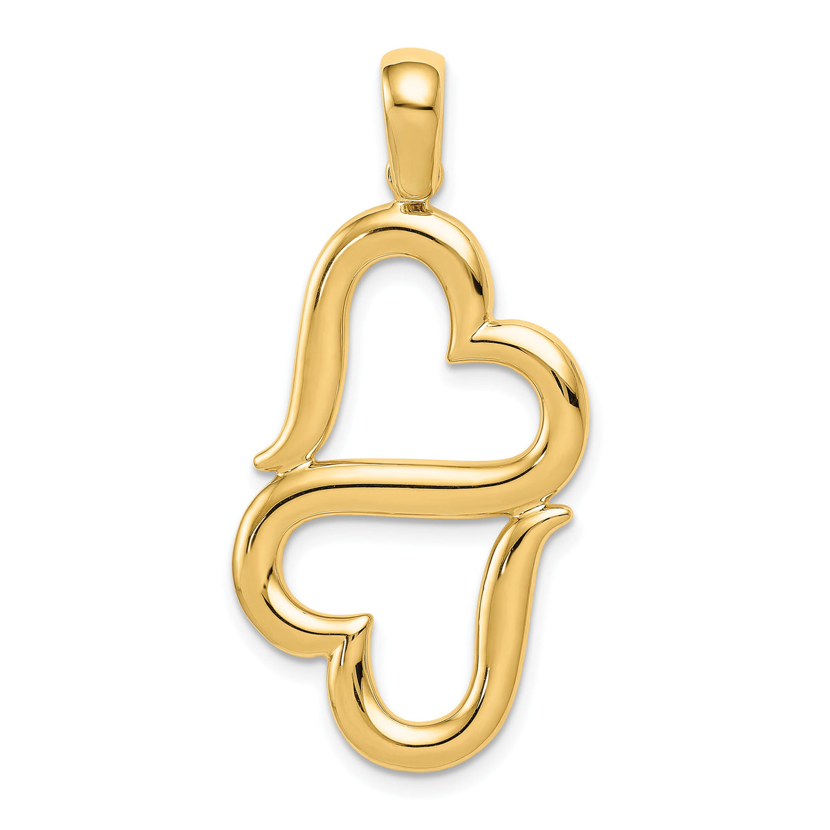 14K Polished Connected Double Hearts Pendant-D3824