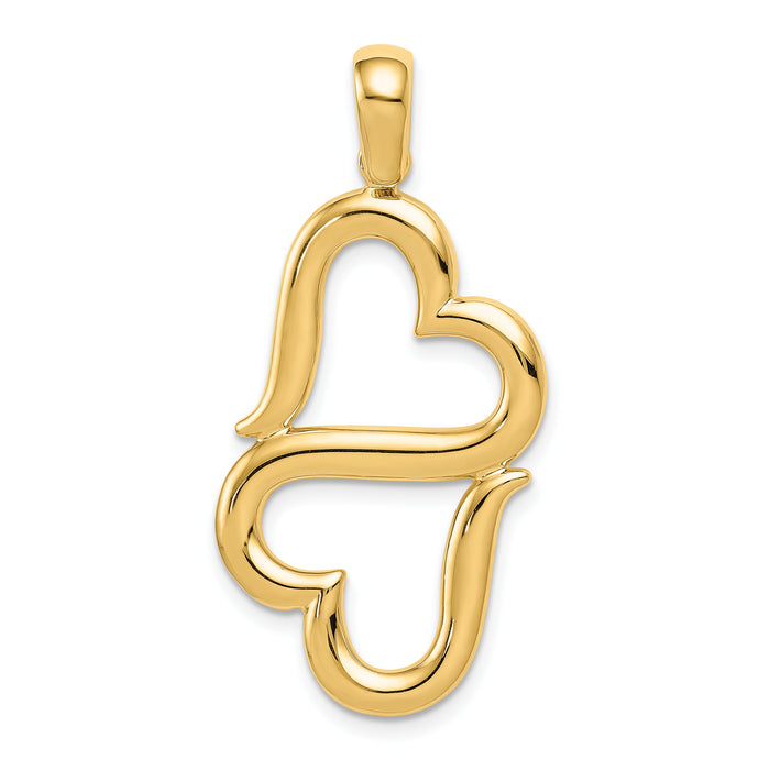 14K Polished Connected Double Hearts Pendant-D3824