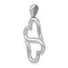 14K White Gold 3-D Solid Double Hanging Hearts Pendant-D3824W