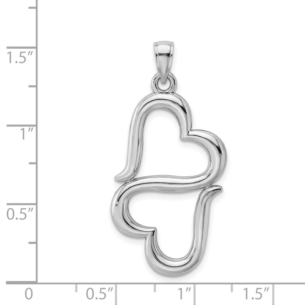 14K White Gold 3-D Solid Double Hanging Hearts Pendant-D3824W
