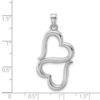 14K White Gold 3-D Solid Double Hanging Hearts Pendant-D3824W