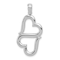 14K White Gold 3-D Solid Double Hanging Hearts Pendant-D3824W