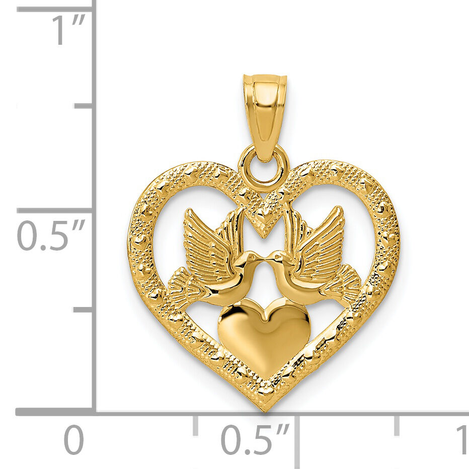 14K Polished Doves in Heart Pendant-D3832