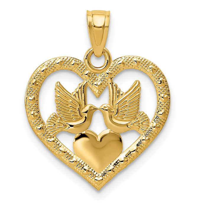 14K Polished Doves in Heart Pendant-D3832