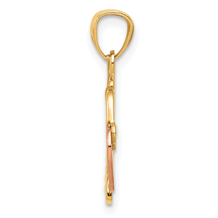 14k Two-tone Heart Lock and Key Pendant-D3849