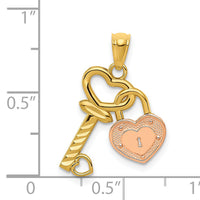 14k Two-tone Heart Lock and Key Pendant-D3849