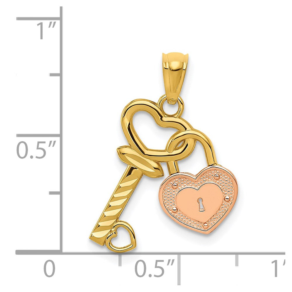 14k Two-tone Heart Lock and Key Pendant-D3849