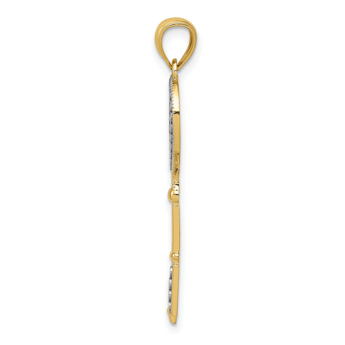 14K w/White Rhodium Polished Heart Key Charm-D3851