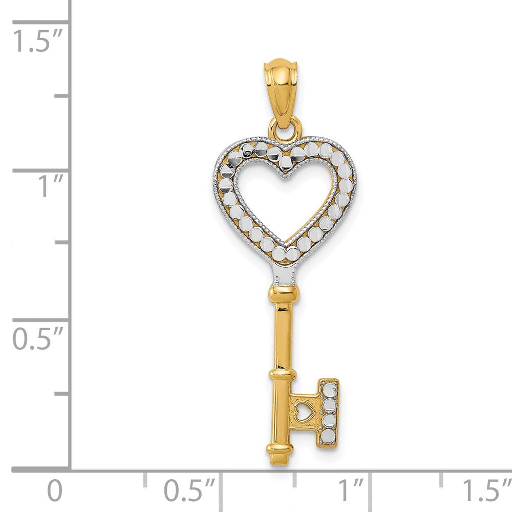 14K w/White Rhodium Polished Heart Key Charm-D3851