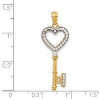 14K w/White Rhodium Polished Heart Key Charm-D3851