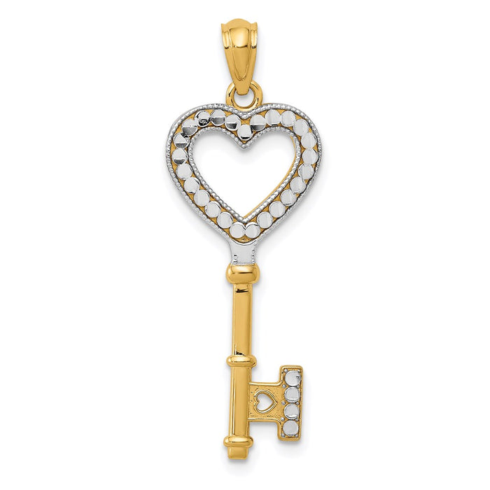 14K w/White Rhodium Polished Heart Key Charm-D3851