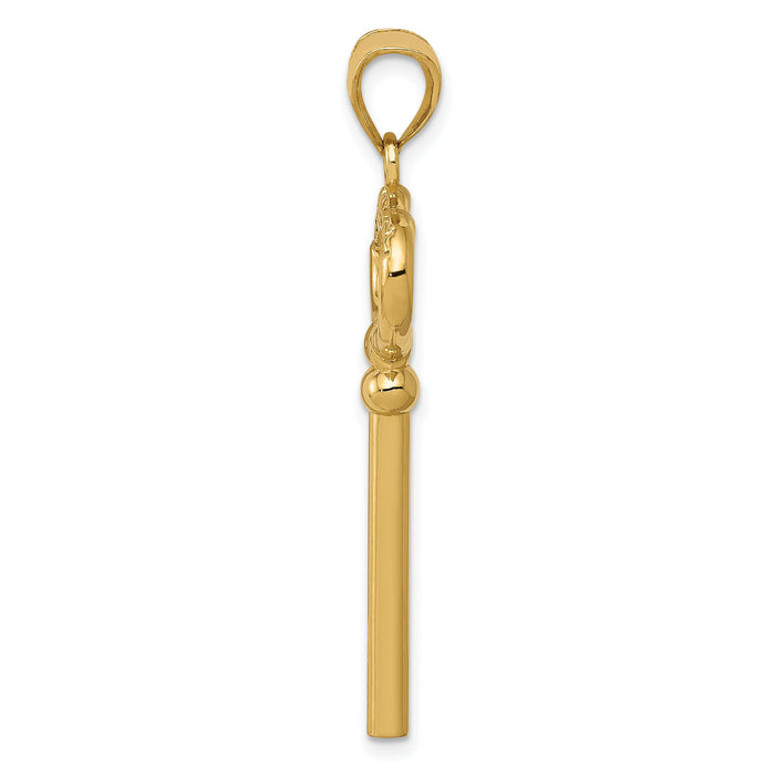 14K Polished 3-D KEY TO MY HEART Key Charm-D3853