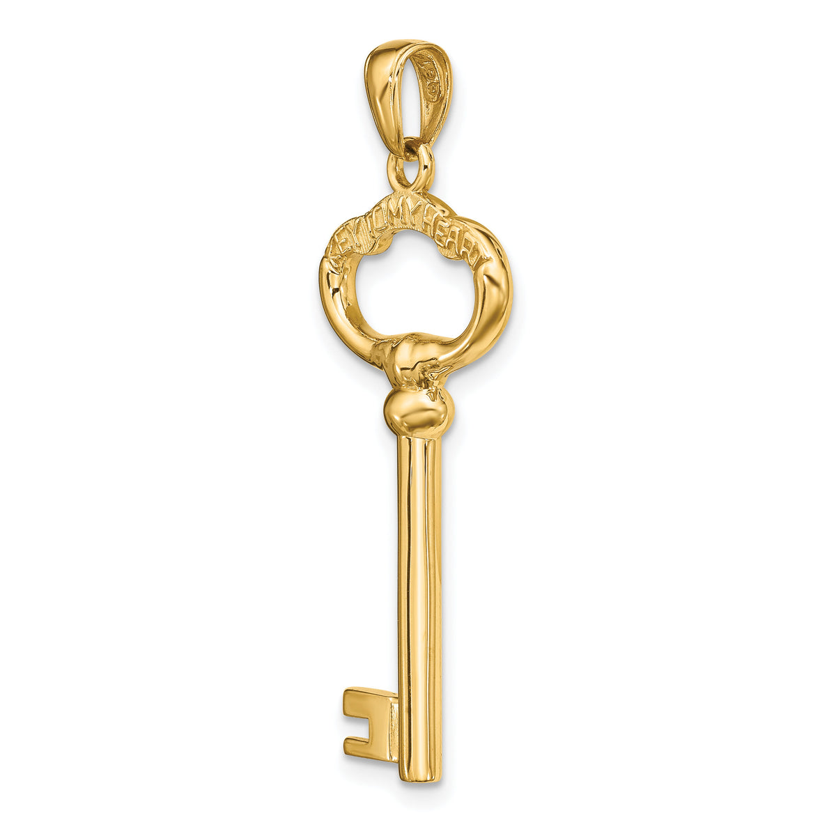 14K Polished 3-D KEY TO MY HEART Key Charm-D3853