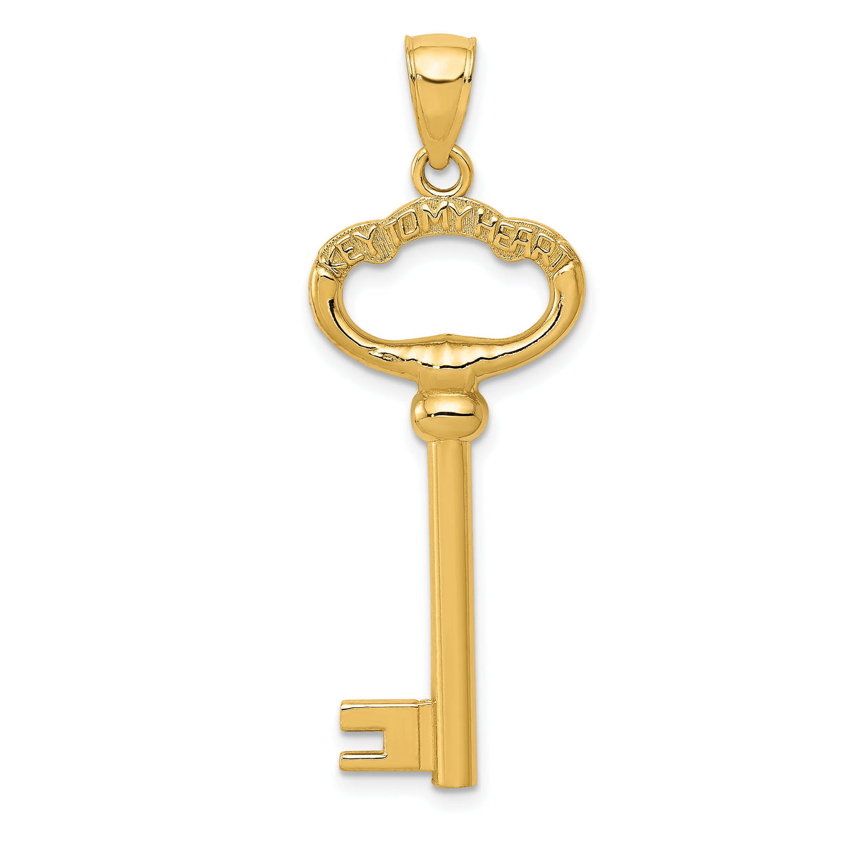 14K Polished 3-D KEY TO MY HEART Key Charm-D3853