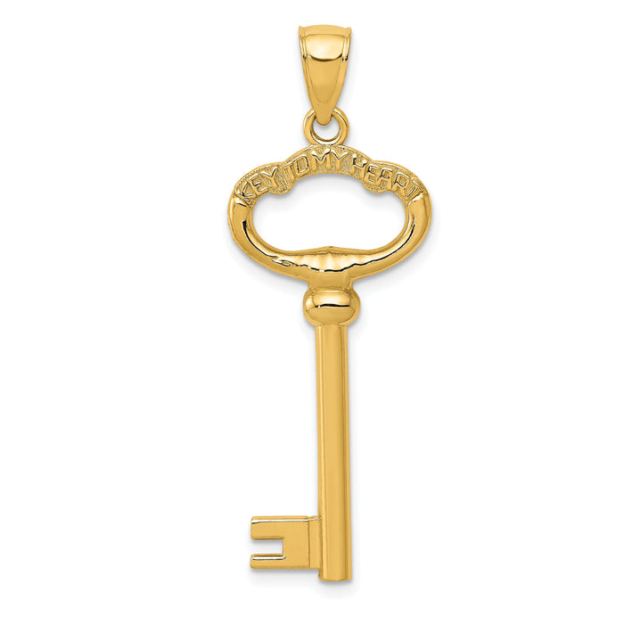 14K Polished 3-D KEY TO MY HEART Key Charm-D3853