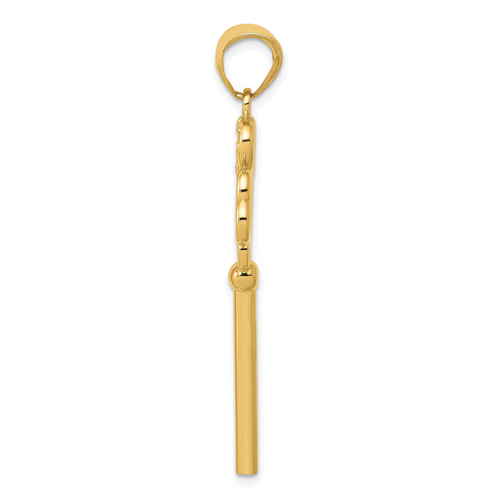 14K Polished 3D Hearts KEY TO MY HEART Key Charm-D3855