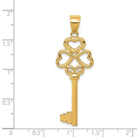 14K Polished 3D Hearts KEY TO MY HEART Key Charm-D3855