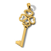 14K Polished 3D Hearts KEY TO MY HEART Key Charm-D3855