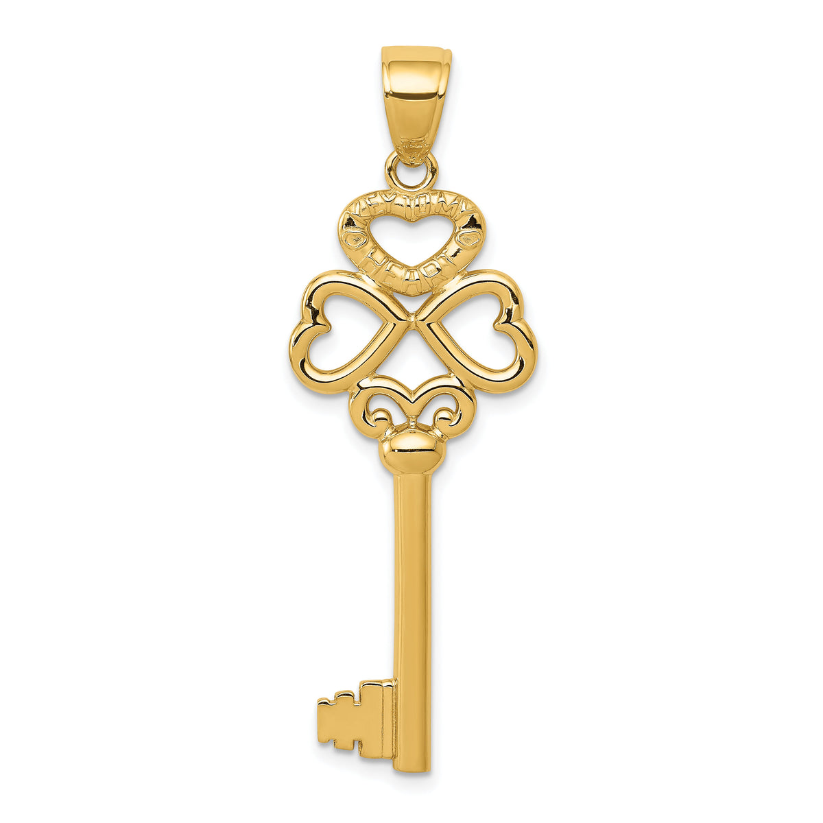 14K Polished 3D Hearts KEY TO MY HEART Key Charm-D3855