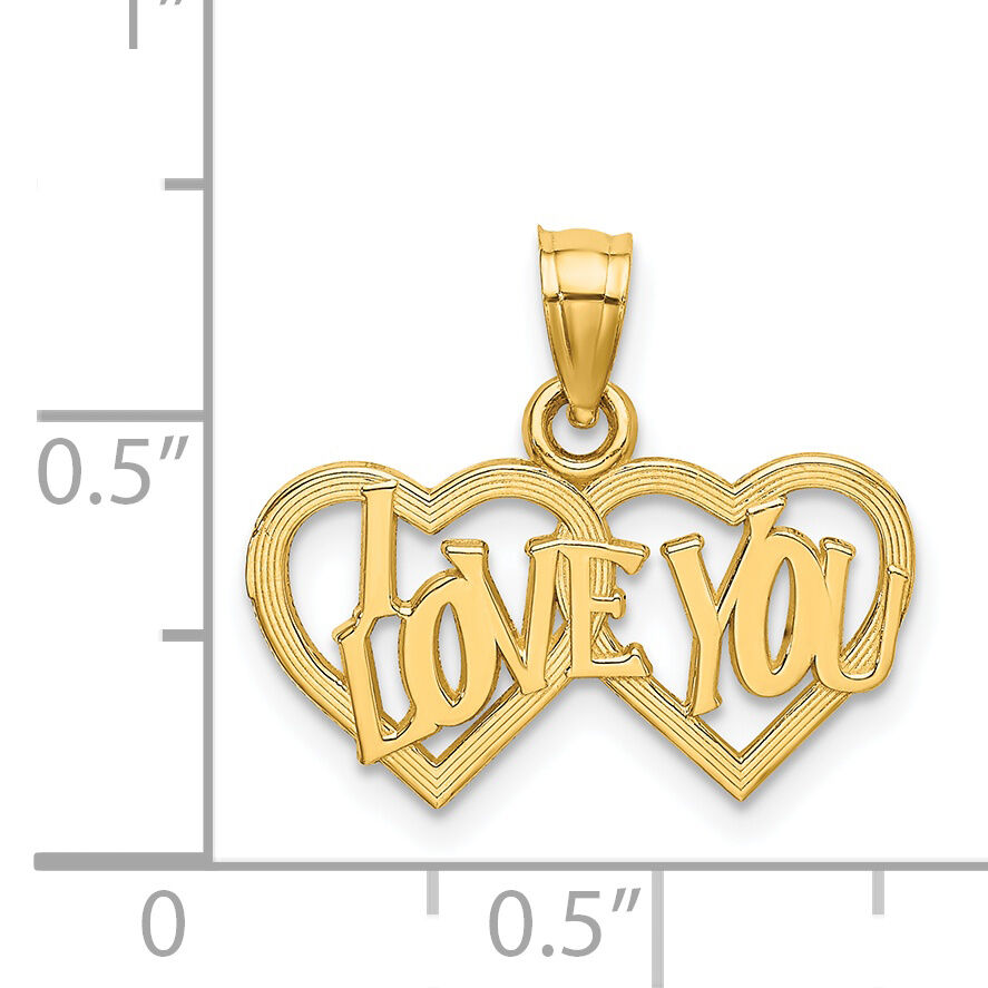 14K I LOVE YOU Double Heart Charm-D3872