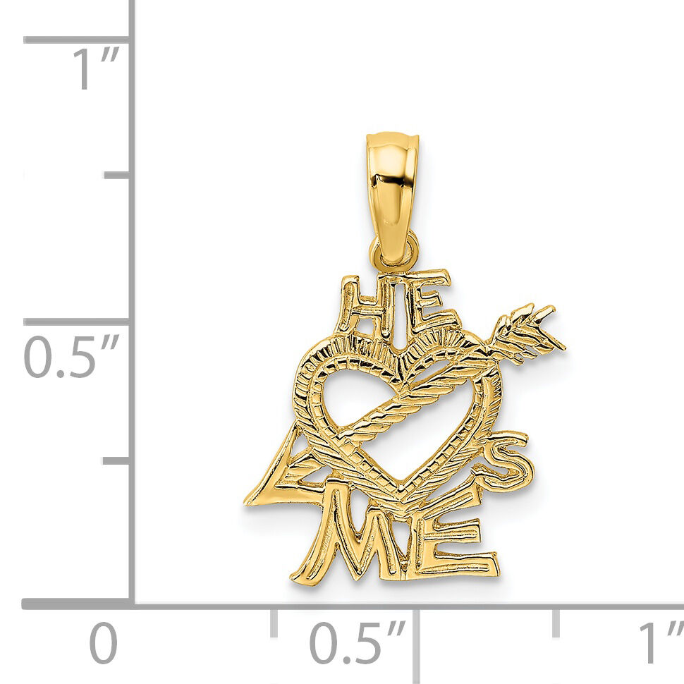 14K HE LOVES ME Heart Charm-D3884