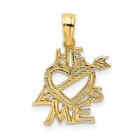14K HE LOVES ME Heart Charm-D3884
