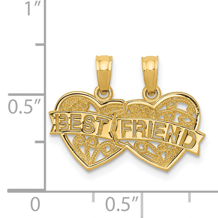 14K BEST FRIEND Breakable Double Hearts Pendant-D3891