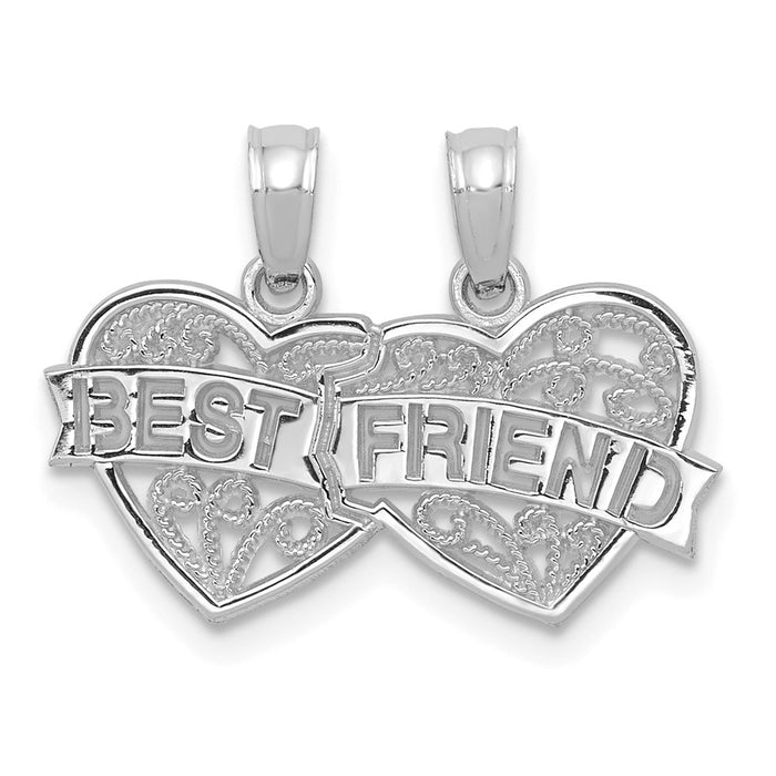 14K White Gold BEST FRIEND Breakable Double Hearts Pendant-D3891W