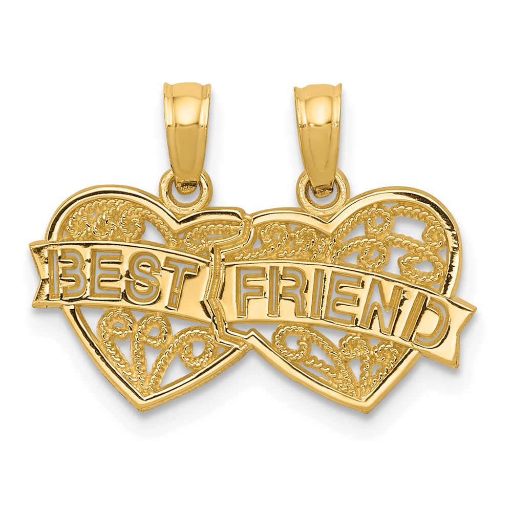 14K BEST FRIEND Breakable Double Hearts Pendant-D3891