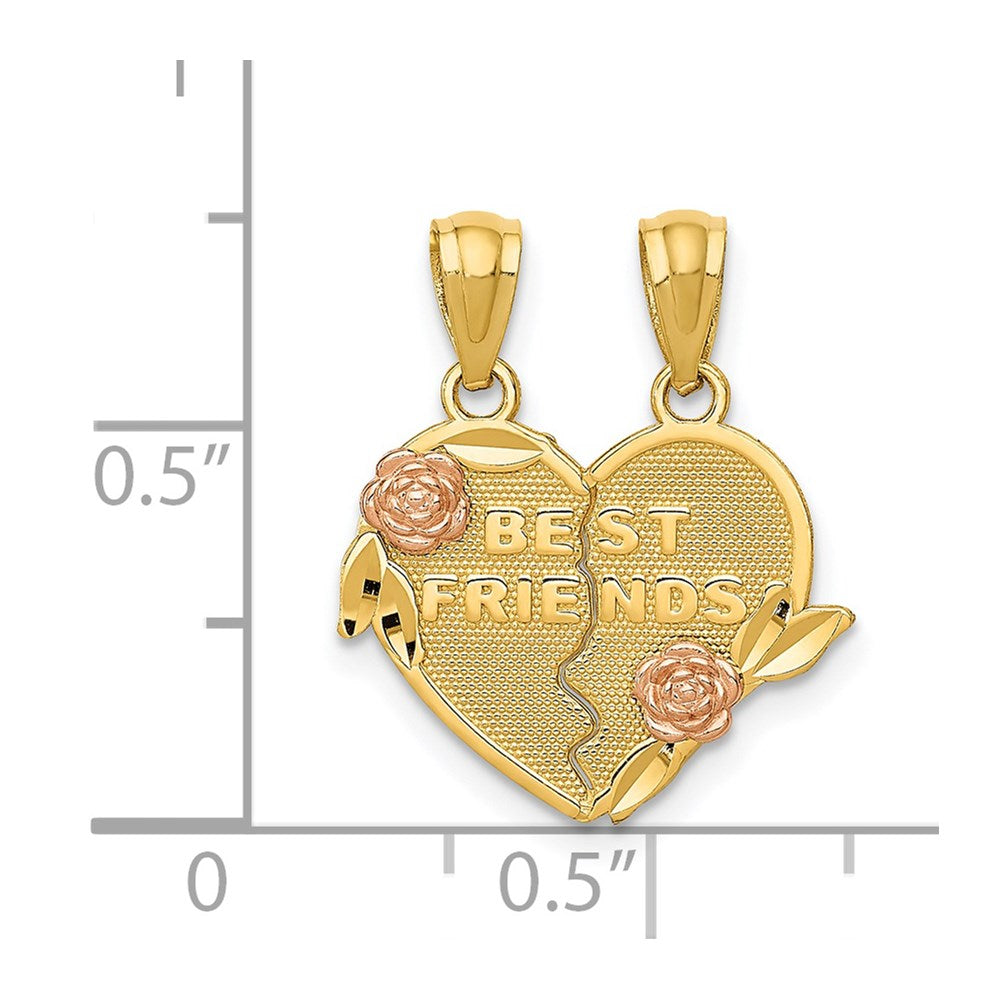 14k Two-tone BEST FRIENDS Break Apart Heart Pendant-D3892
